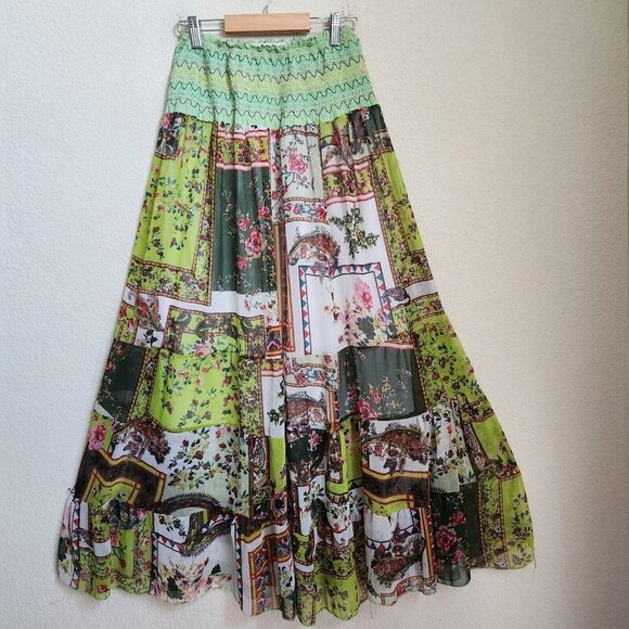 Maxi Skirt and midi Dress Women Smocked One Size Boho Patchwork Print - Picture 3 of 10